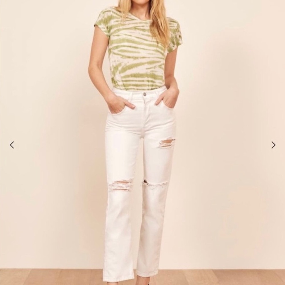 NEW Reformation CYNTHIA HIGH RELAXED JEAN WHITE DESTROYED DISTRESSED SIZE 24